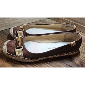 Vtg Etienne Aigner Espadrille Ballet Flats 7.5‎ Brown Leather Bamboo Boho #427
